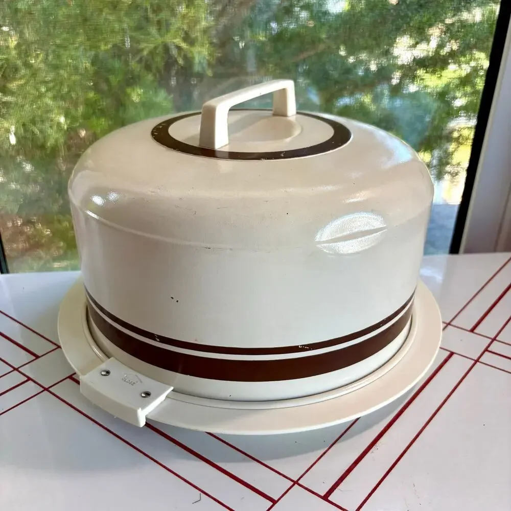Vintage ATAPCO Cake Carrier Cream Brown Locking Handles